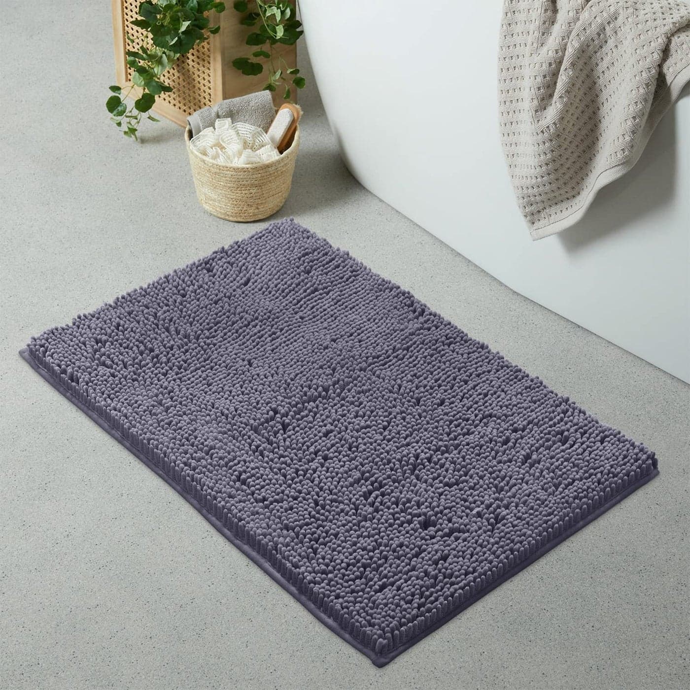 LuxUrux UltraSoft Chenille Bath Mat Plush Microfiber Bathroom Rug Super Absorbent QuickDry Cozy Shaggy Design Machine Washable 24 x 36 inches Dark Gray