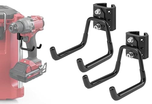 BPOPO 2 Pack Hooks Compatible for Milwaukee Packout Toolbox Rail,Heavy-Duty Storage Hooks for Holding Power Drills,Ropes, Hoses,No-Drill Installation for Easy Packout Toolbox Storage Tools