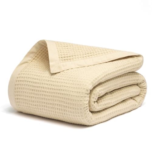 Salt Earth GOTS Certified 100% Organic Cotton Throw Blanket, 55" X 60" Waffle Blankets & Throws for Bed, Throw Blanket for Couch, Modern & Cozy Blanket, All Season, Comfy & Soft Blankets (Parchment)