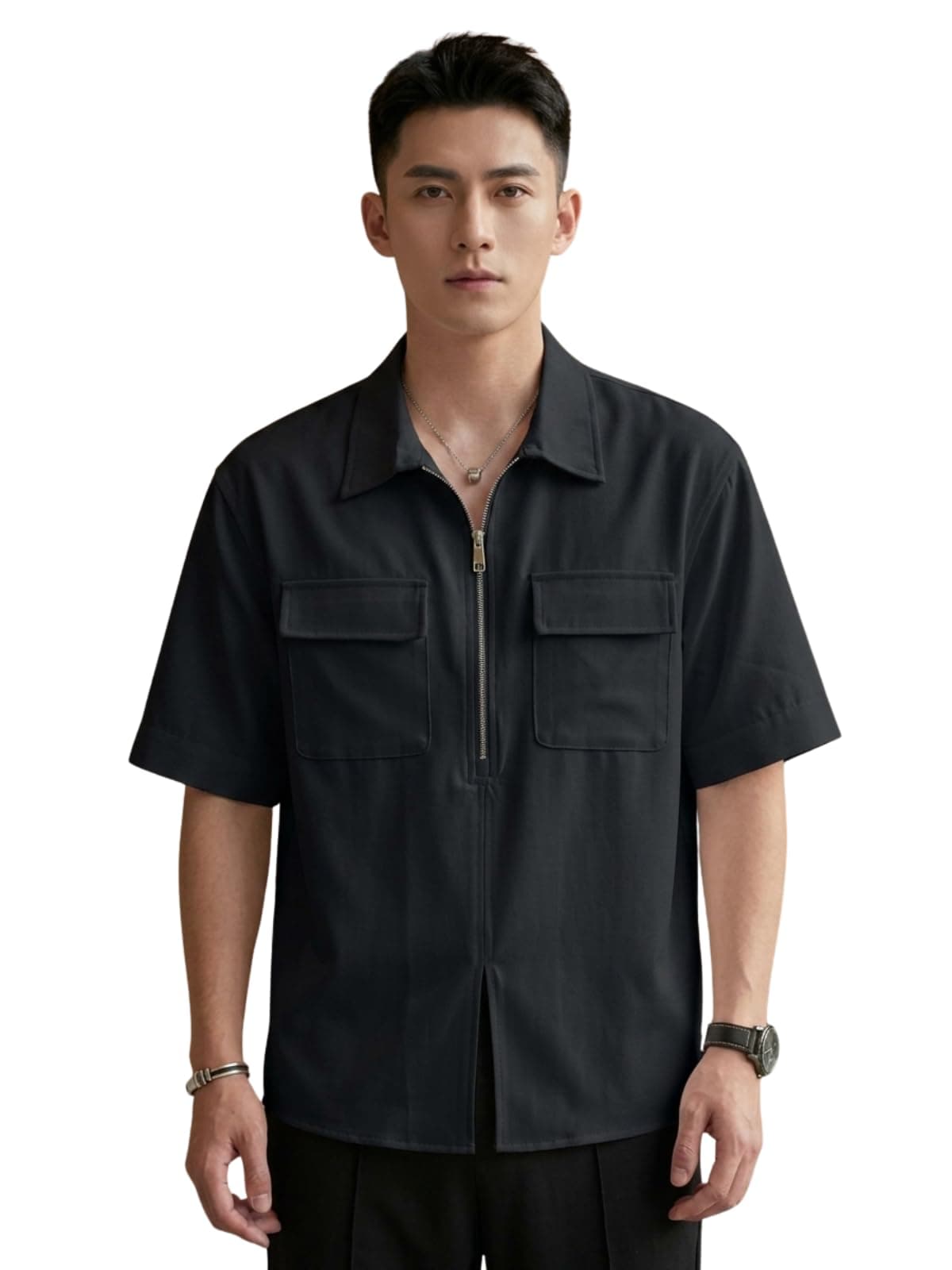 GRECIILOOKS Men Lycra Blend Regular Men Tshirt Black XL