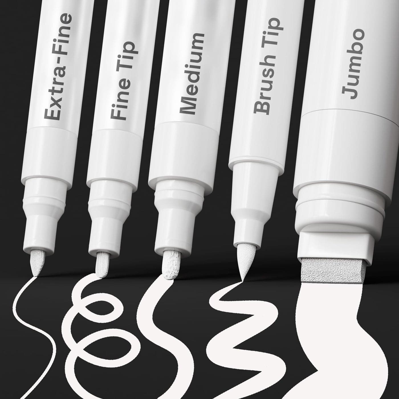 ARTISTRO 5 White Paint Pen for Glass Marking Rock Painting Ceramic Wood Tire Fabric Metal Canvas Set of 5 Acrylic Paint Markers Waterbased Different Tips