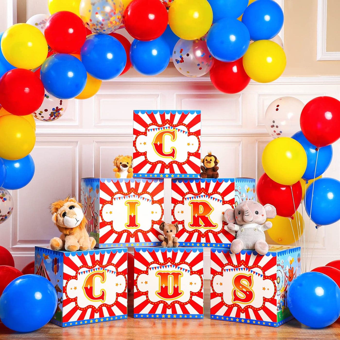 Yexiya Carnival Circus Theme Party Decorations 6 Pcs Large Circus Party Favors Boxes Blocks Birthday Decorations Supplies for Carnival Birthday Halloween Holiday Celebration8 x 8 Inch