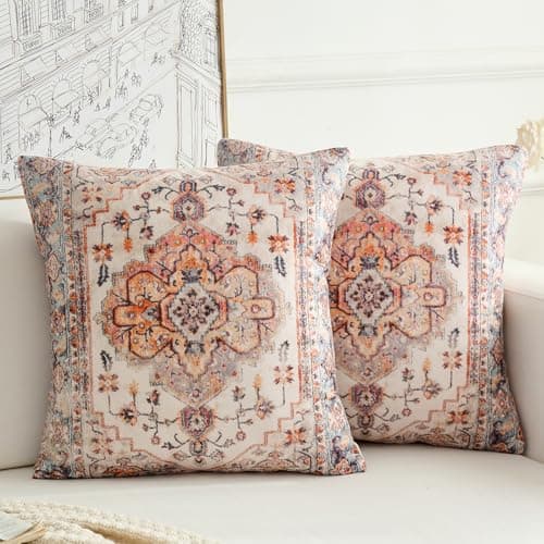 BUAEL Boho Throw Pillow Covers 18x18 inch Set of 2Boho Vintage Carpet Pattern Antique Ethnic Decor Double Sided Pattern Cushion Cover Soft Pillow Case Living Sofa Room Bed Square Pillow Cover