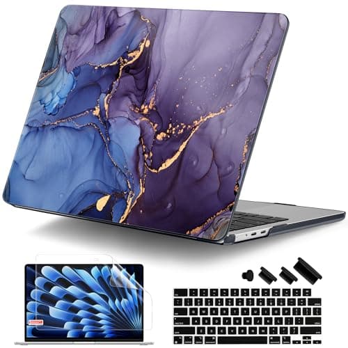 DONGKE for MacBook Air 13 Inch Case M5 2026 M4 2025 M3 M2 20242022 A3449 A3240 A3113 A2681 Plastic Hard Shell Keyboard Cover Screen Film for MacBook Air 136 Inch Case Abstract Marble