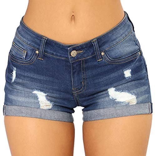 vanberfia Women's High Waist Denim Jean Raw Hem Ripped Shorts with Pockets (JS20196010-2, M)