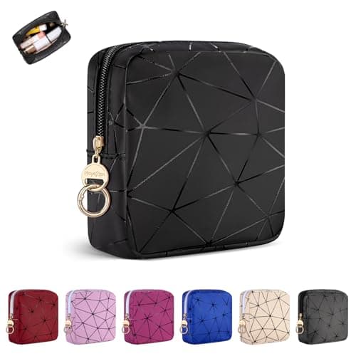 Playexen 4.5" Mini Makeup Bag, Black Small Cosmetics Bag for Purse, Portable Makeup Pouch with Zipper for Women Girls, Christmas/Birthday/Wedding/Party Gifts (Black, Small)