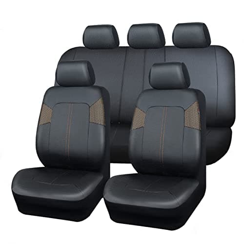 Double Leather Perforated BlackGold Car Seat Covers Full SetSporty Design Universal Fits CarsSUVsSedanTrucks 3 Zipper Bench ArmrestAirbag Compatible 11 Piece Black with Golden