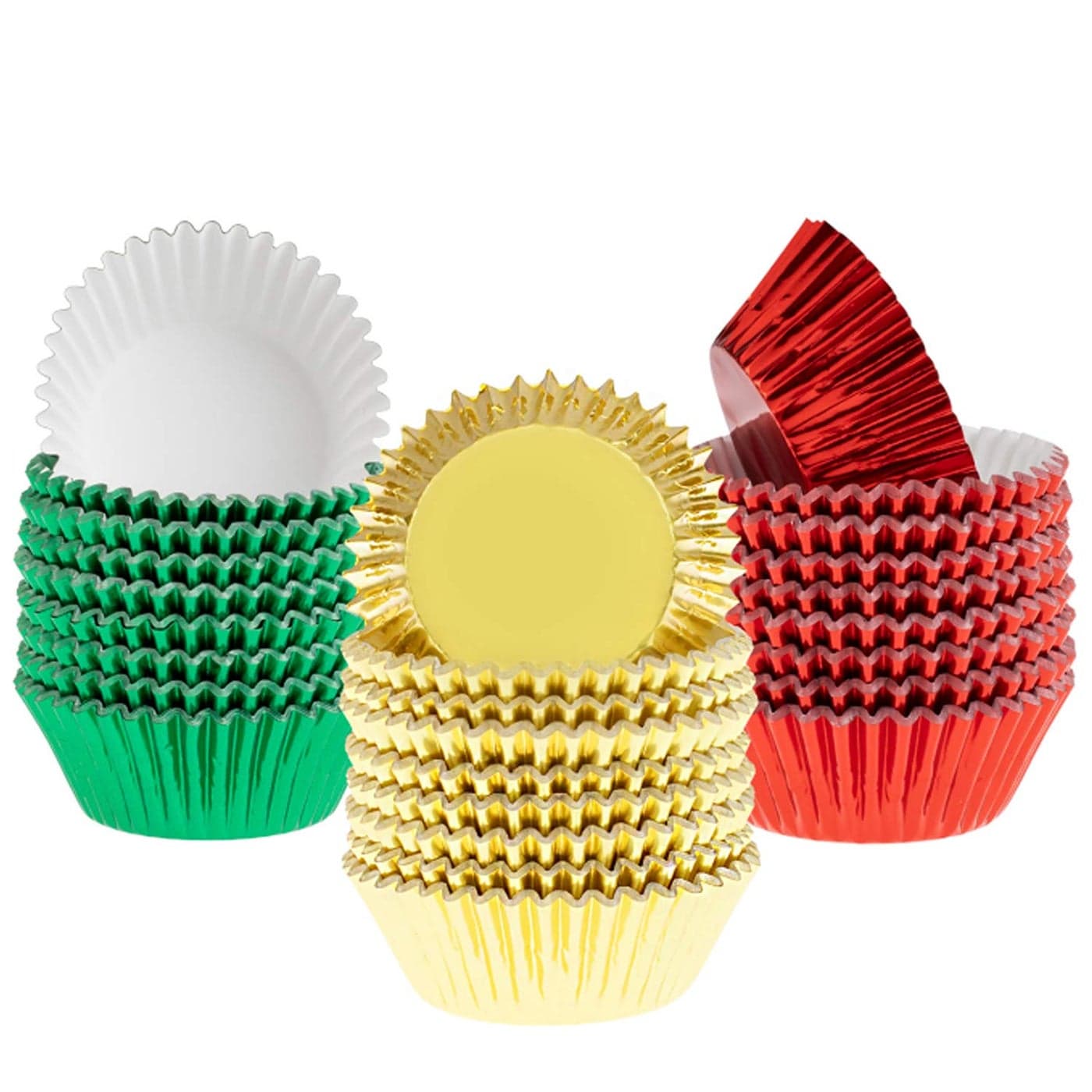 Whaline 300Pcs Foil Metallic Cupcake Liner Baking Cups Muffin Tins Treat Cups Foil Metallic Cupcake Liners for Christmas Party Weddings Birthdays Baby Showers Standard Size Red Green Gold
