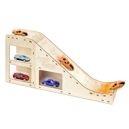 Toy Cars Jump Ramp Toy Car Track Set for Hot Wheels Race Cars Track for Hot Wheels and Diecast Cars PlayingStorageDisplayRace Trackset Wood Jump Ramp for Hotwheels and Montessori