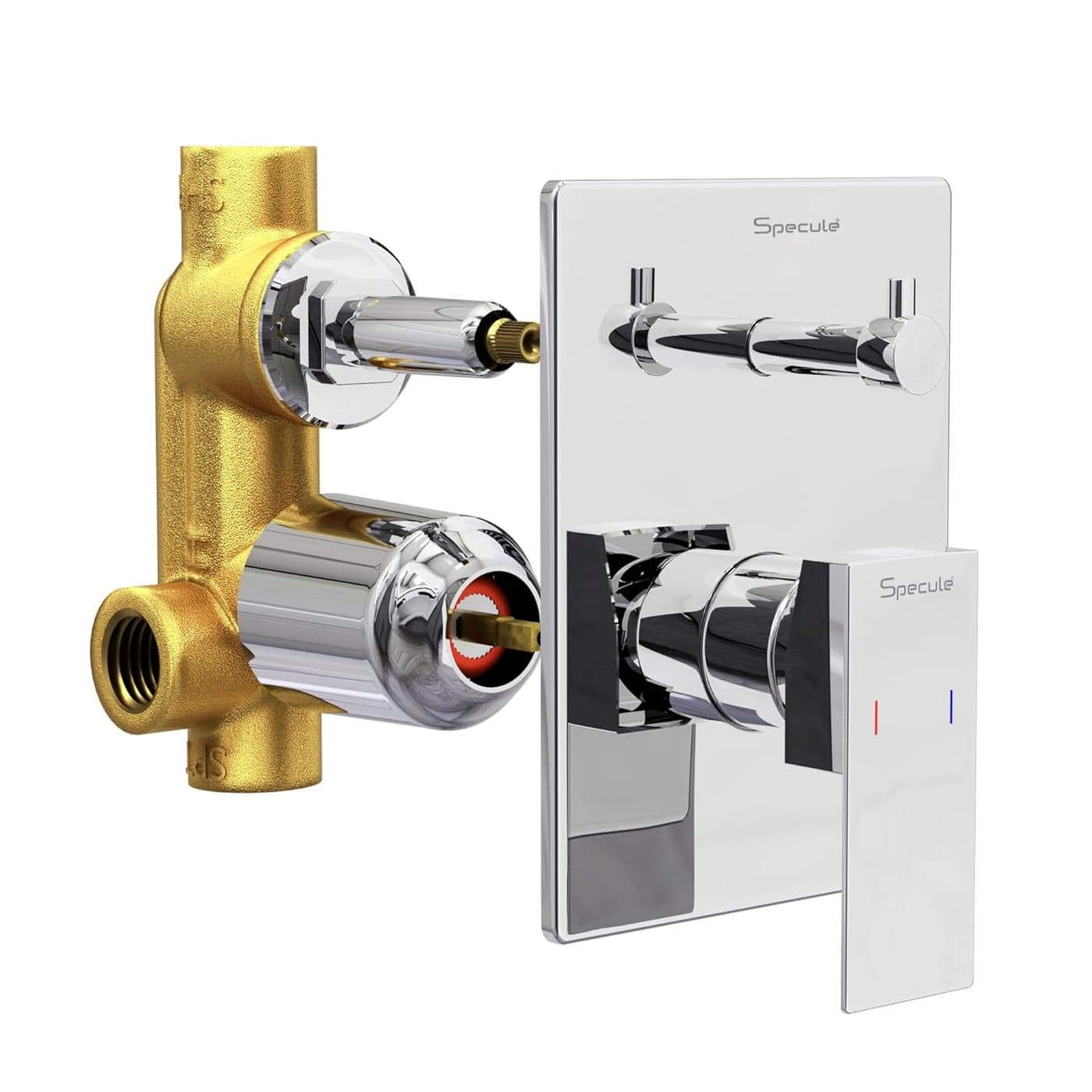Specule Brass Concealed Body High Flow Diverter With Exposed Part Kit Bathroom Shower System Bathroom Mixer Diverter set for Bathroom Chrome Finish Cubix