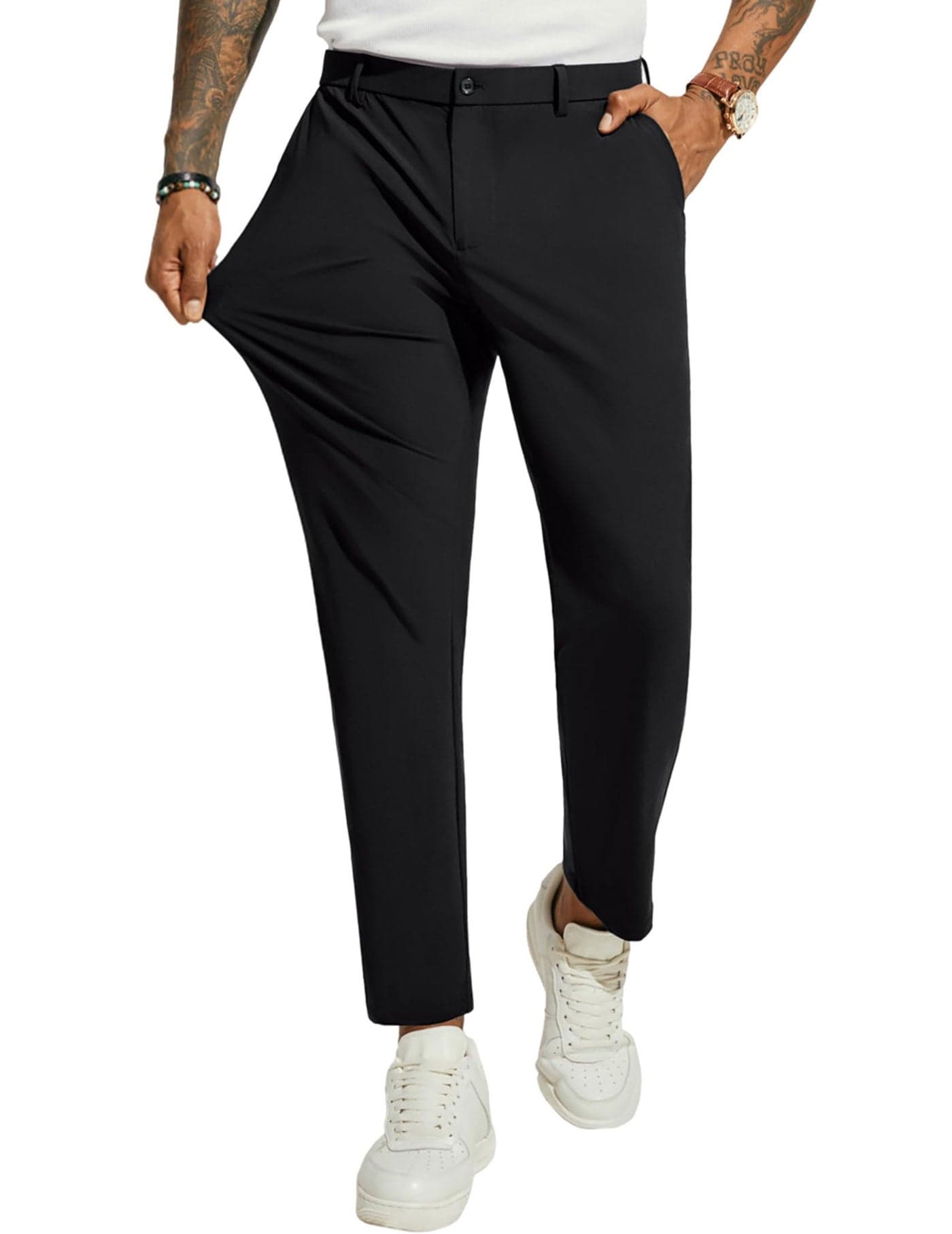 PJ PAUL JONES Men's Joggers Pants Multi Pockets Lightweight Breathable Athletic Travel Golf Pant Outdoor Hiking Cargo Pants Black L