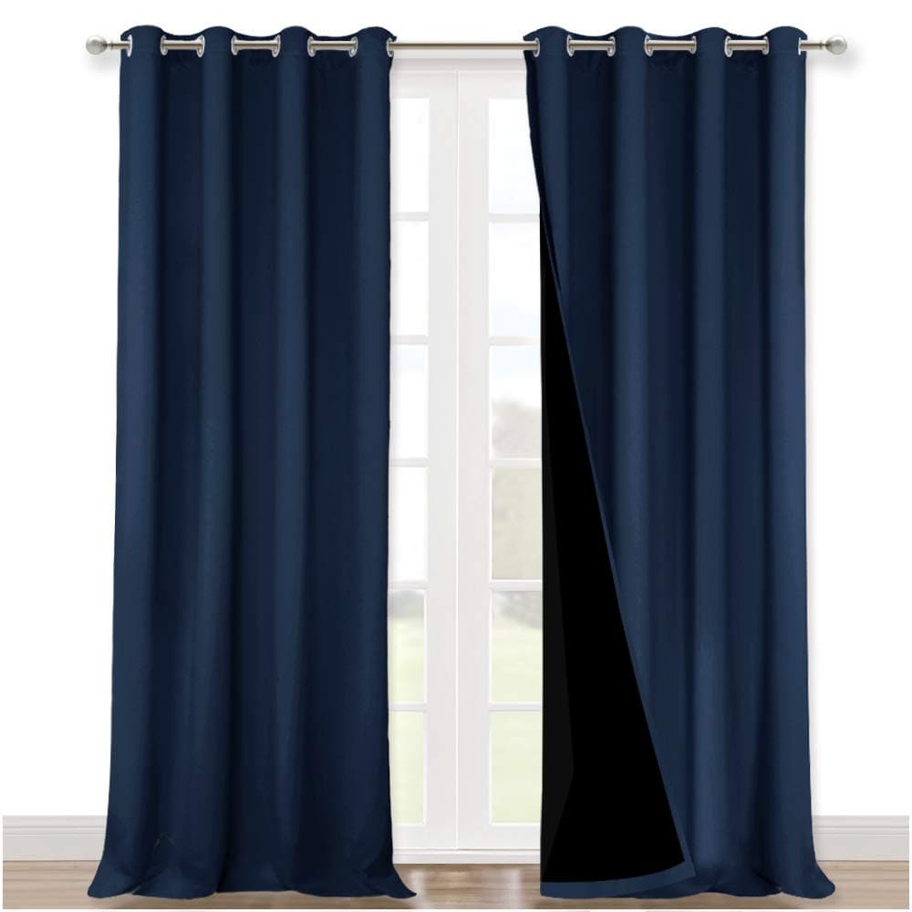 NICETOWN 100 Blackout Blinds Laundry Room Decor Window Treatment Curtains Thermal Insulated Energy Smart Drapes and Draperies for Villa Hall and Studio Navy Blue Set of 2 52 inches x 95 inches