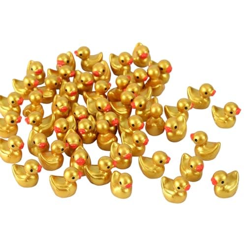 50pcs Golden Mini Resin Ducks 15x14x1cm059x055x039in Tiny Gold Ducks Small Resin Figurines for Micro Garden Landscape Cake Decor DIY Craft Party