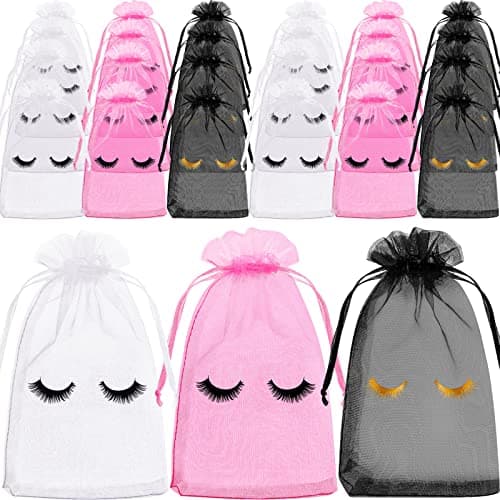 Reginary 100 Pcs Eyelash Aftercare Bags Eye Lash Print Makeup Bags Empty Beauty Gift Women Drawstring Cosmetic Organza Pouch for Makeup Jewelry Supplies(4 x 6 Inch,Multicolored)