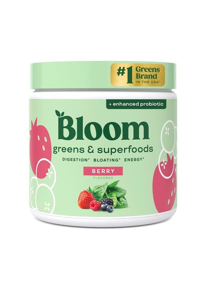Superfood Greens Powder, Digestive Enzymes with Probiotics and Prebiotics, Gut Health, Bloating Relief for Women, Chlorella, Green Juice Mix with Beet Root Powder, 30 SVG, Berry