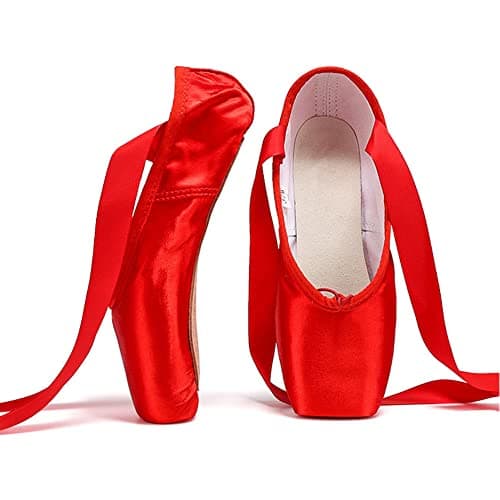 BININBOX Girls Canvas Ballet Dance Toe Shoes Professional Satin Pointe Shoes15 M US Big KidRed A