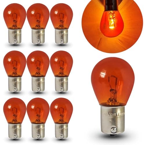 Tesnaao 10 PCS Car 1156 Turn Signal Light P21W 1141 S25 Waterproof High Brightness Stable Filament Halogen Bulb 12V 21W BA15S Single Contact Long Life Bulb Replacement Universal for Cars Amber