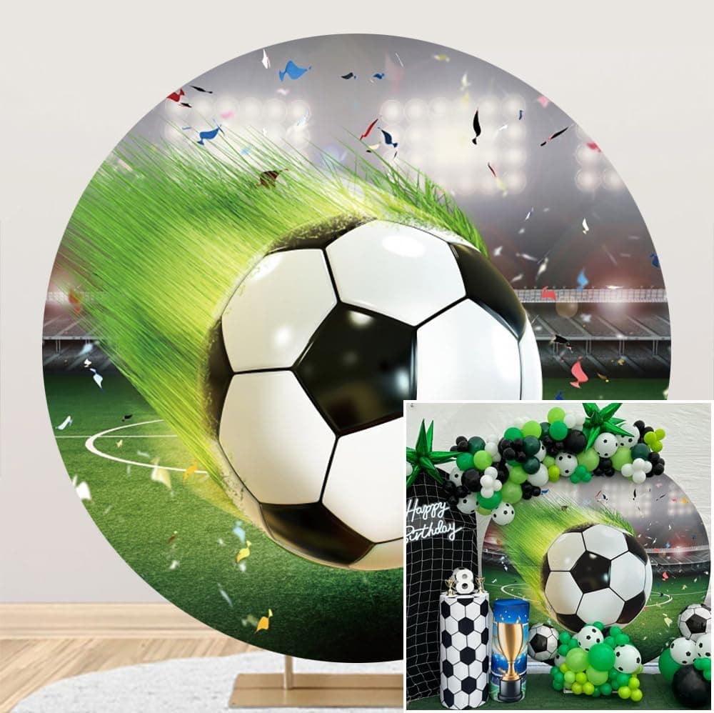 Laeacco 72x72ft Football Stadium Round Backdrop Sports Game Match Soccer Field Arch Background Cover Green Circle Adults Kids Club Photo Studio Props