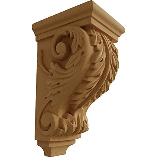 3 1/2"W x 4"D x 7"H Small Acanthus Wood Corbel, Alder