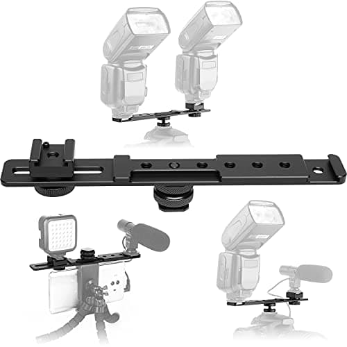 ChromLives 8'' Cold Shoe Extension Bar, Flash Straight Bracket, Camera Dual Mount Flash Bracket Compatible with Nikon Canon Sony Olympus DSLR Camera Camcorder DV