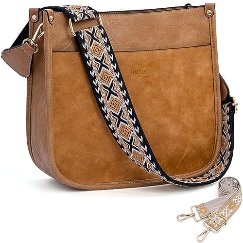 HKCLUF Crossbody Bags for Women Trendy Vegan Leather Hobo Handbags With 2PCS Adjustable Guitar Strap Crossbody Shoulder Purses for Women(zslight yellow)