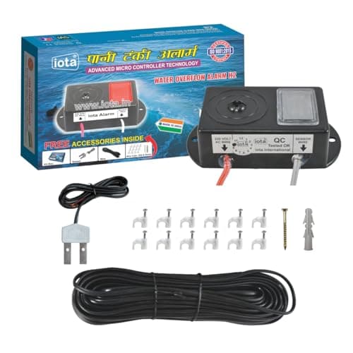 iota Water Tank Alarm Kit - Overflow Control Bell, 220V Powered, Human Voice, Includes Water Alarm, Sensor, 40 Feet Wire, Wire Clips, Gitti & Screws - Made in India