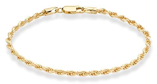 Miabella Italian 18K Gold Plated 925 Sterling Silver Italian 2mm, 3mm Braided Rope Chain Bracelet for Men Women, Made in Italy (3mm - Length 8 Inches)