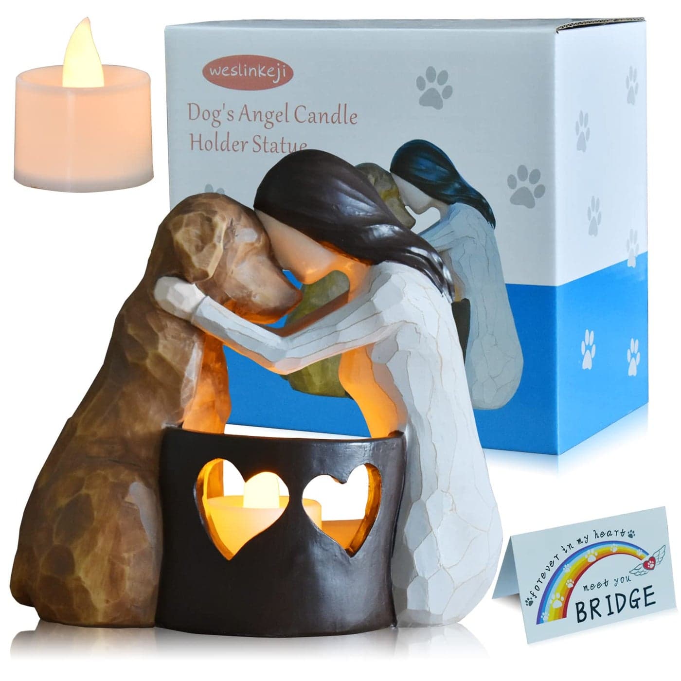 weslinkeji Dog Memorial GiftsPet Loss GiftsHandSculpted Dogs Passing Away Sympathy GiftRemembrance Gift Dog Lovers Candle Holder Statue with LED Candle