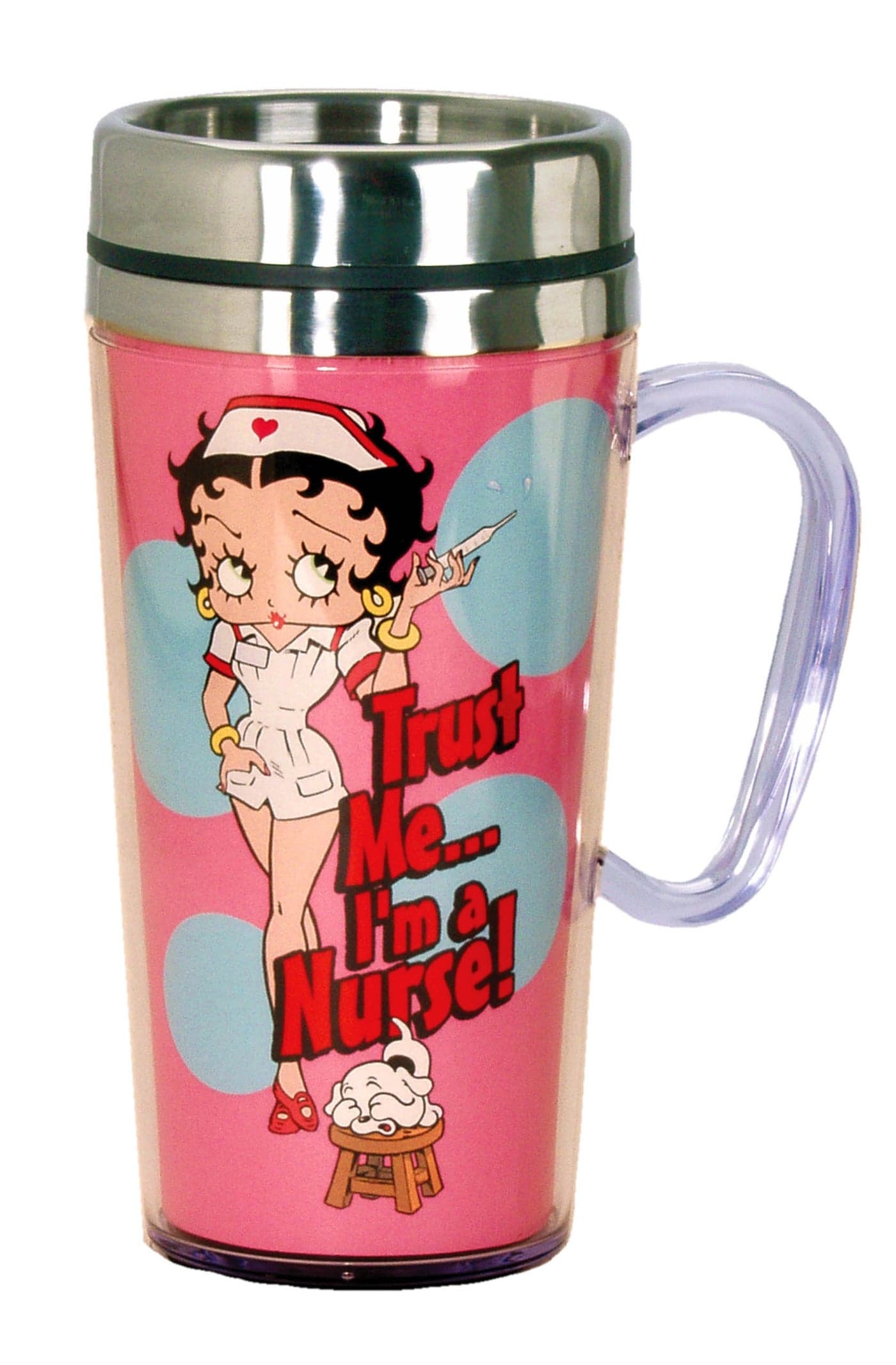 Spoontiques Insulated Travel Mug Betty Boop Nurse Coffee Cup Coffee Lovers Gift Funny Coffee Mug 14 oz Pink