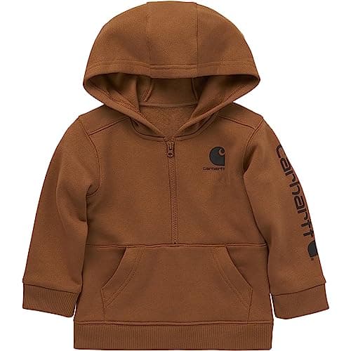 Carhartt Baby Boys Long-Sleeve Half-Zip Hooded Sweatshirt, Carhartt Brown, 12 Months