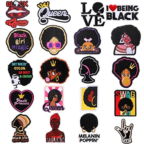 Yunsailing 20 Pieces Black Girl Iron on Patches for Clothing Afro Girl Embroidered Patches Sew on Applique for Clothes Backpacks Jeans Jackets DIY Craft