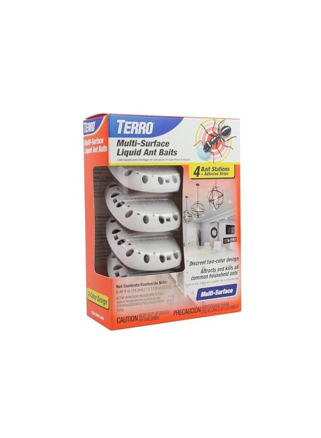 TERRO T334B Indoor Multi-Surface Liquid Ant Bait and Ant Killer - 4 Discreet Ant Bait Stations - Kills Common Household Ants