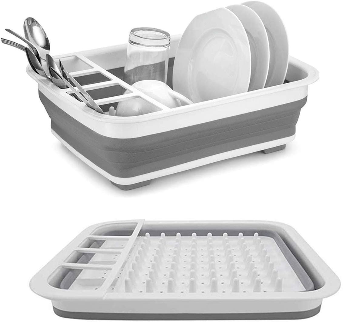 COLBEX Collapsible Dish Drying Rack Foldable Dish Rack Portable Dish Drainers for Kitchen Counter Collapsible Over The Sink Dish Drainer Drying Rack for RV Camping Marine Dish Tub and Washing Basin
