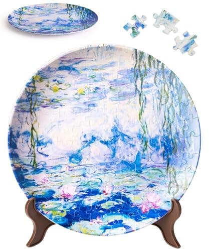 PieceRelax 3D Puzzle Plate 124 Pieces Monet Nympheas Jigsaw Puzzle for Adults Decorative Plate with Durable Plastic Pieces Ideal Gift for Home or Office Dcor PL1006