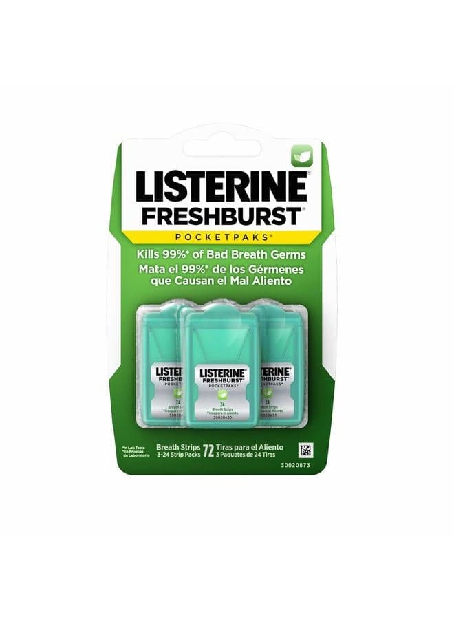 Freshburst Pocketpaks Portable Breath Strips, Dissolving Breath Freshener Strips Kill 99% of Germs that Cause Bad Breath, Portable for On-the-Go, Minty Flavor, 3 x 24-strips