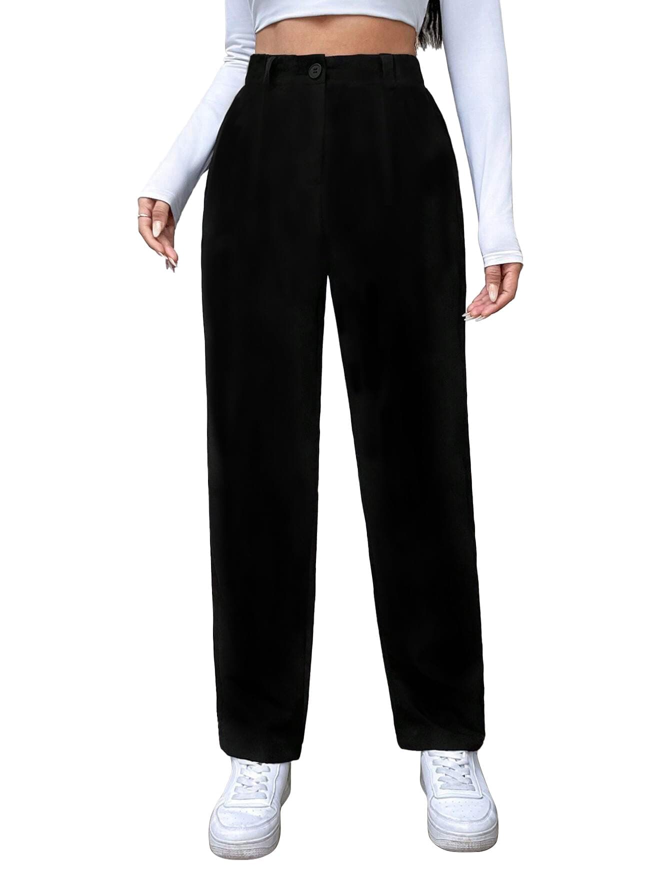 Toochki Trousers for Woman Pants Women's Formal Office Korean | Black Track Pant | Straight | Cotton Spandex Stretchable Trouser | High-Waisted Bottom Wear