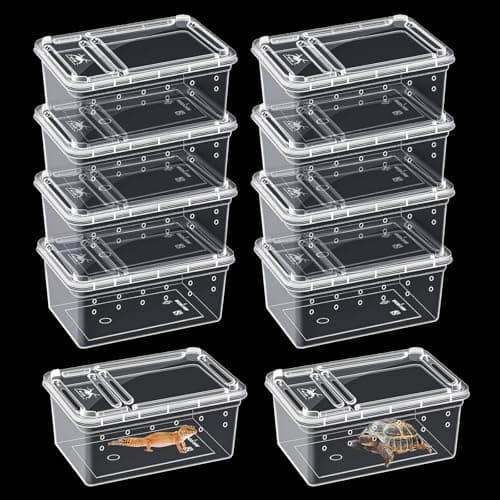 10Pcs Reptile Feeding Box Transparent Animal Habitat Cage Spider Terrarium Plastic Breeding Box for Reptile Turtle Spider Frog Scorpion Snake 59 x 39 x 25 in