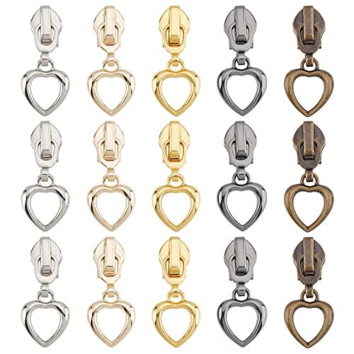 arricraft 20 Pcs Alloy Zipper Slider 5 Heart Shape Zippers Head Mixed Color Zipper Pulls Bulk Replacement Zippers Slider for Repair Clothing Bags Replacement DIY Tailors Sewing Accessories