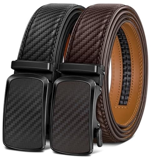 BULLIANT Men's Ratchet Belt 2 Pack-Click Leather Belt Adjustable for Men Gift 1 3/8-Cut for Perfect Fit(Black/Deep Brown,42"-48" Waist Adjustable)