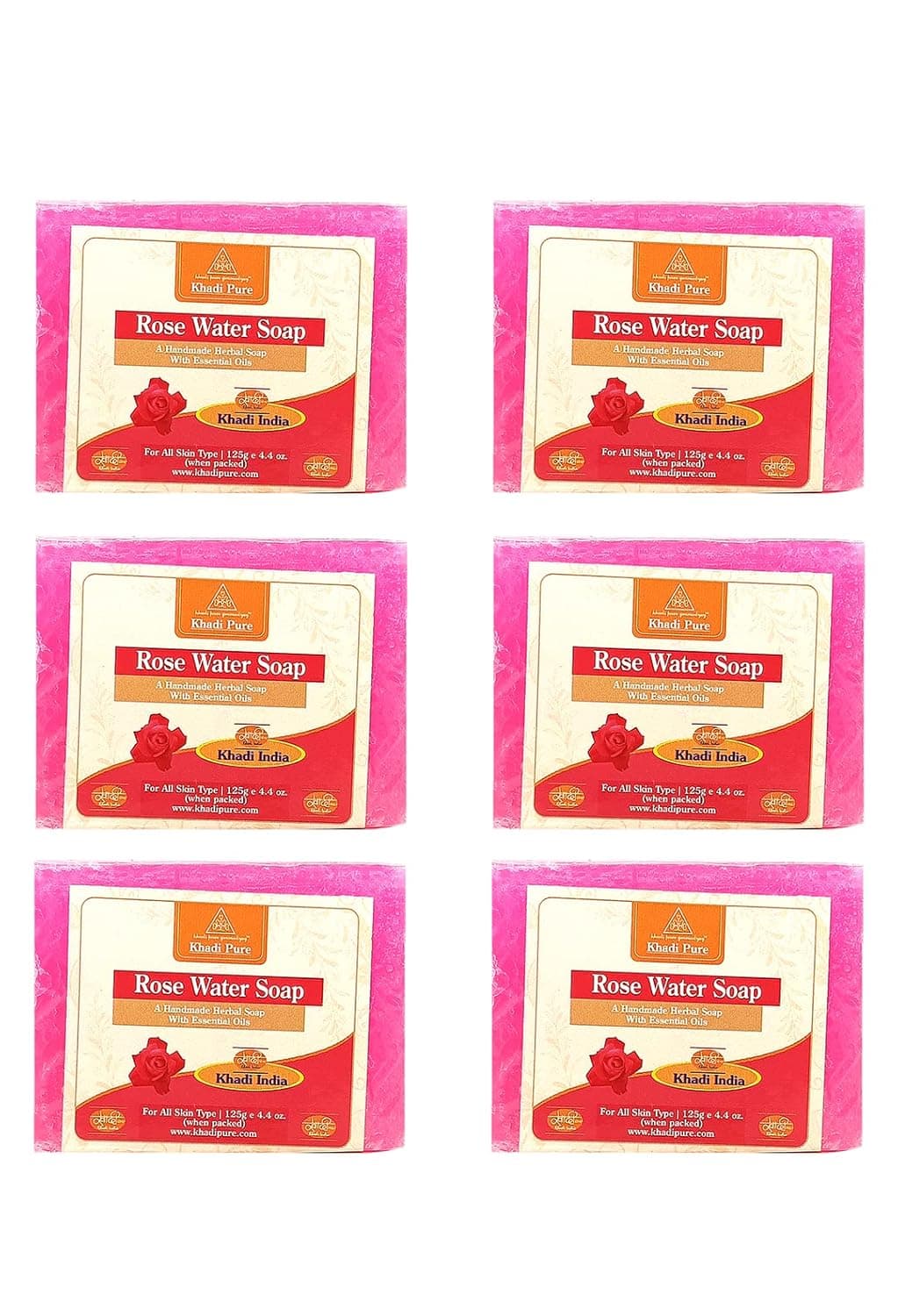 Khadi Pure Herbal Rose Water Soap 125 g Pack of 6