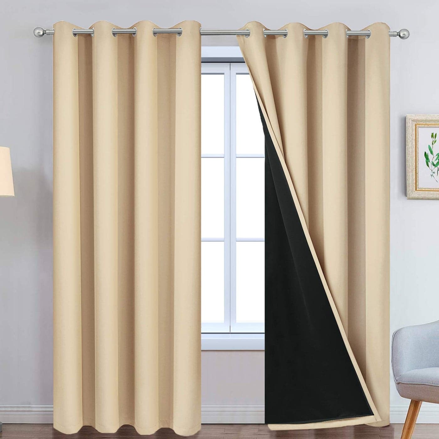 Yakamok Beige 100 Blackout Curtains Thermal Insulated Total Blackout Drapes for Bedroom Heat Blocking Window Curtains for Living Room52Wx84L 2 Panels