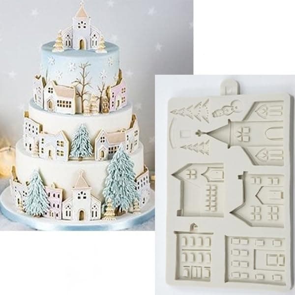 3D Xmas Christmas Tree House Silicone Mold For Fondant Cake Decor Chocolate Sugarcraft Gingerbread Baking Mould