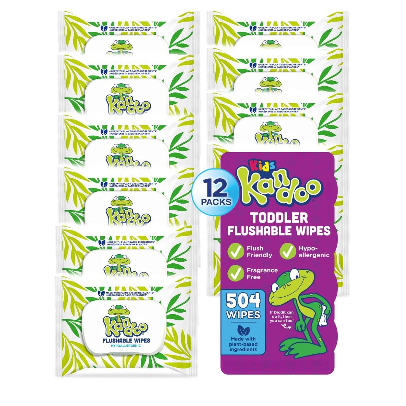 Flushable Wipes for Baby and Kids by Kandoo, Sensitive and Unscented Formula, Hypoallergenic Potty Training Wet Cleansing Cloths, 42 Count, Pack of 12