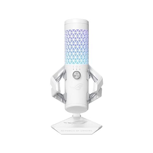 ASUS ROG Carnyx USB Gaming Microphone (25mm Condenser Capsule, 192kHz/24-bit, Cardioid, high-Pass Filter, Built-in pop Filter, Metal Shock Mount, one-Touch Mute, Aura Sync RGB)- Moonlight White