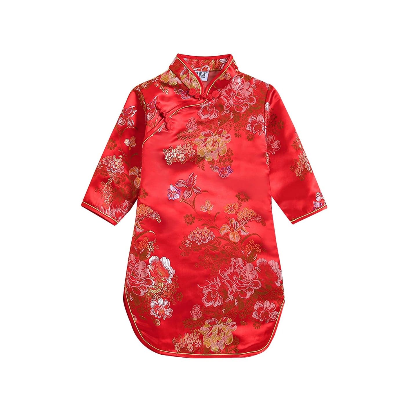 Girls Qipao Peony Long Sleeve Dress Chinese New Year Clothing Chinese Traditional Clothes for Kids Toddler 112YRed 12 Years