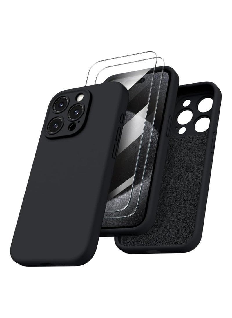 Shockproof iPhone 15 Pro Max Case with 2 Screen Protectors – Waterproof Liquid Silicone Rubber Full Cover Protective Case for iPhone 15 Pro Max 6.7 Inch (Black)