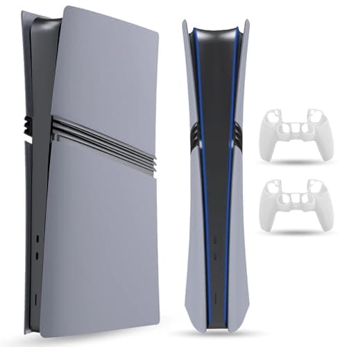 PEYANZ Faceplate for PS5 Pro (Digital Edition), Cover Plate, ABS Shell, Matt Skin, with Extra 2 Controller Silicone Covers (Grey)