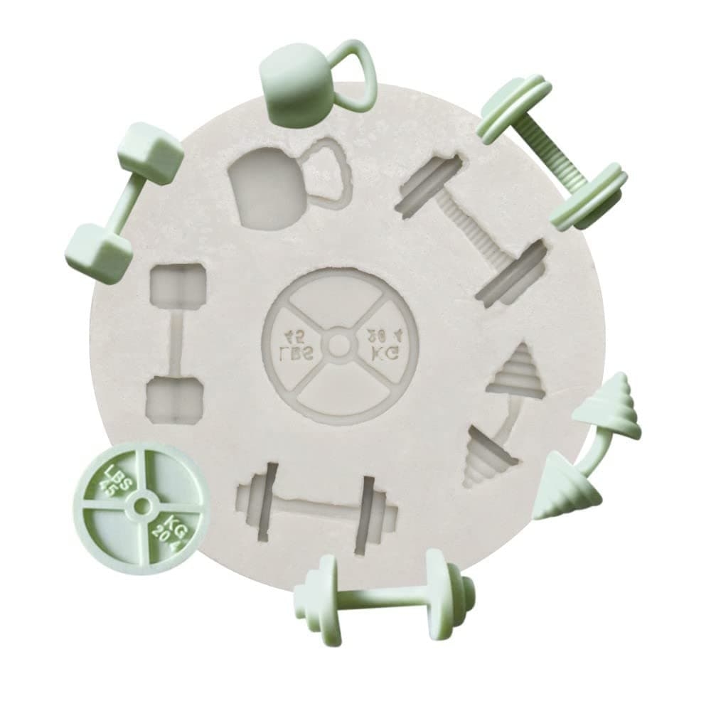 Guratapa Mini Fitness Workout Equipment Dumbbell Weightlifting Silicone Molds for Fondant Candy Making Chocolate Mold Desserts Ice Cube Gum Clay Biscuit Plaster Resin Cupcake Topper Cake Decor Moulds