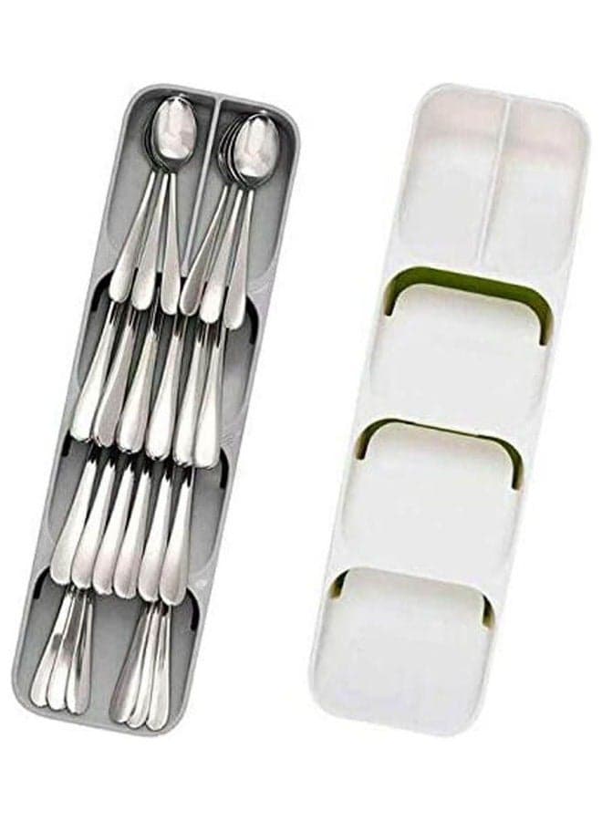 2 Pcs/Set Plastic Drawer Cutlery Organizer Tray Kitchen Storage Holder Rack for Cutlery Silverware Compact Cutlery Tray Spoon Cutlery Box