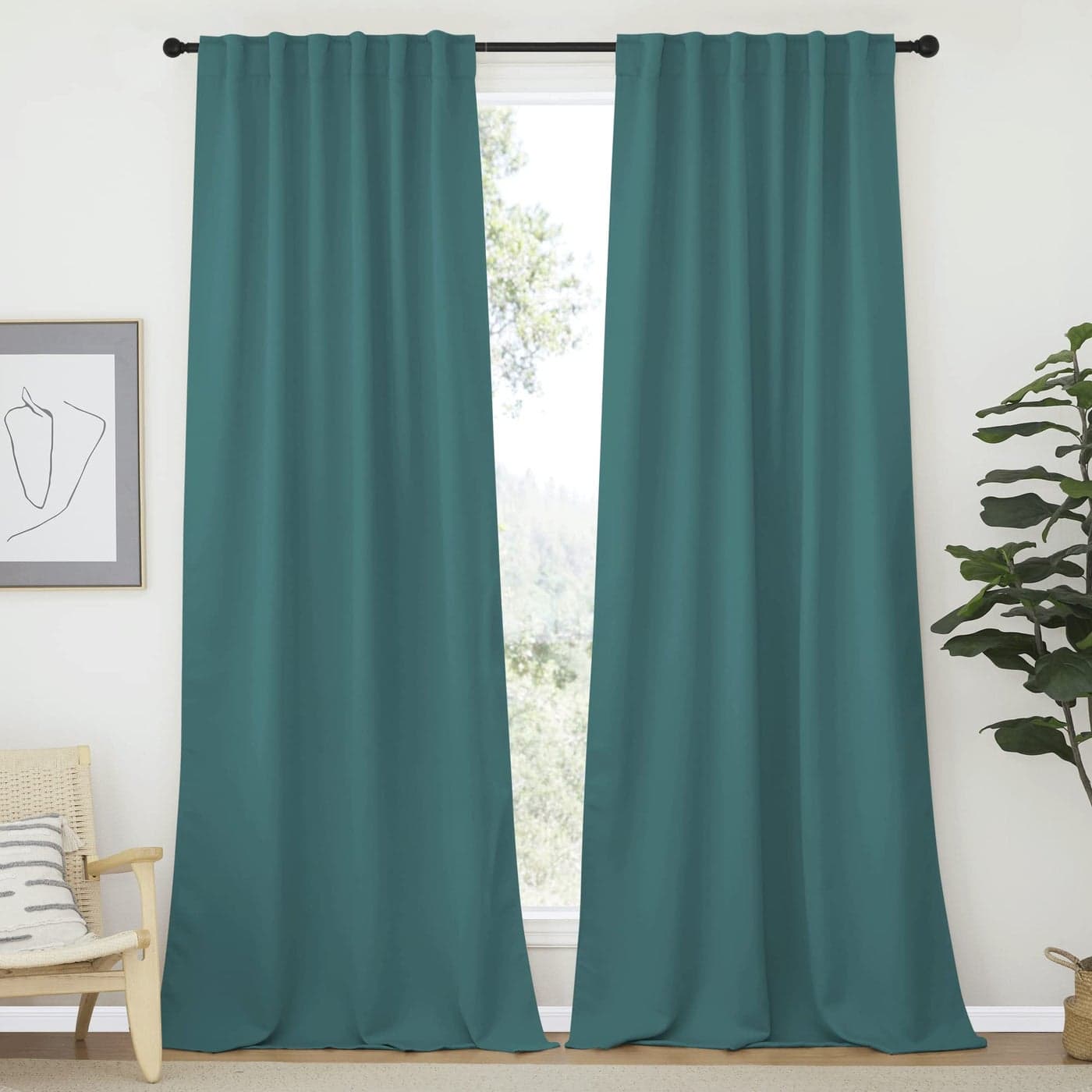 NICETOWN Patio Blackout Curtains and Draperies Sea Teal Color 52 inches Wide by 95 inches Long Set of 2 Panels Thermal Insulated Window Drape Panels for Living Room